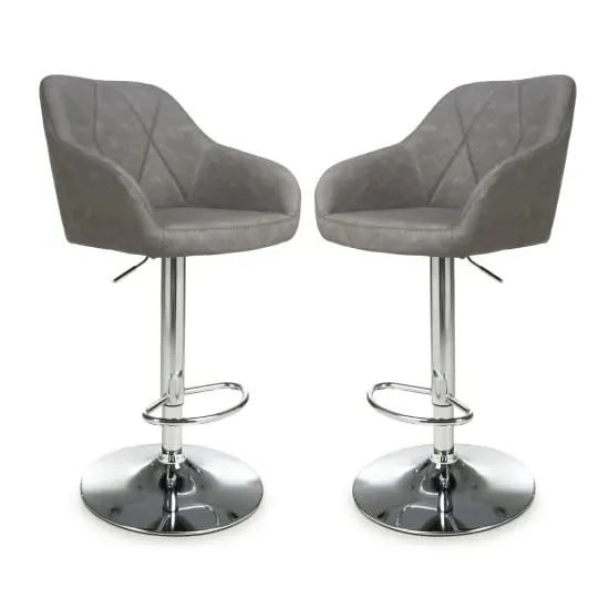 Salta Bar Stools with Chrome Base - Charcoal, Leather