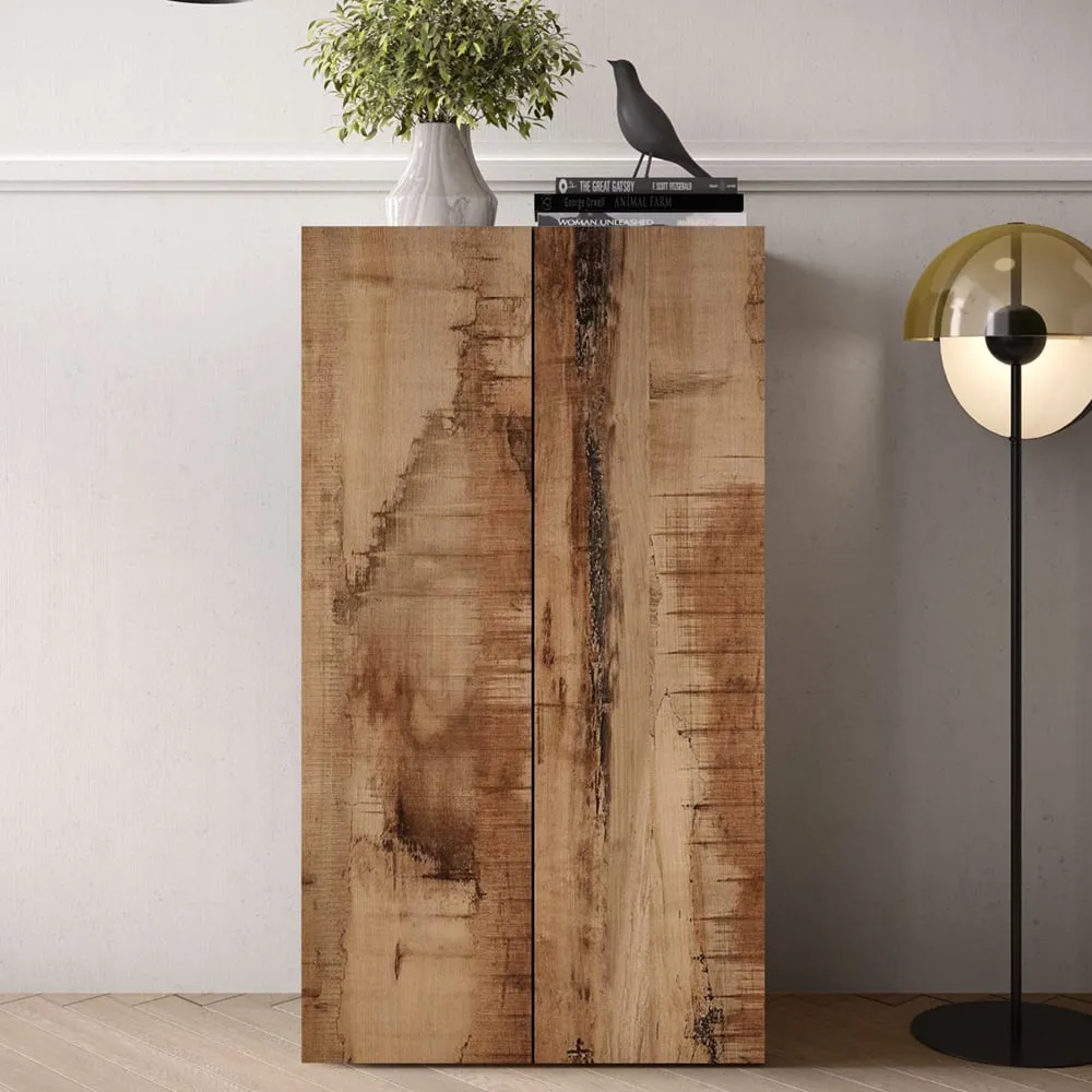 Salta Highboard with 2 Doors - Black, Pearl Oak