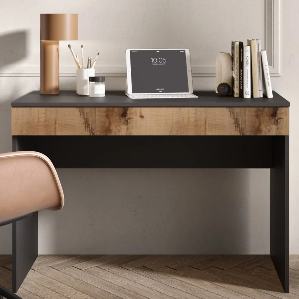 Salta Large Laptop Desk with Drawer - Black, Pearl Oak