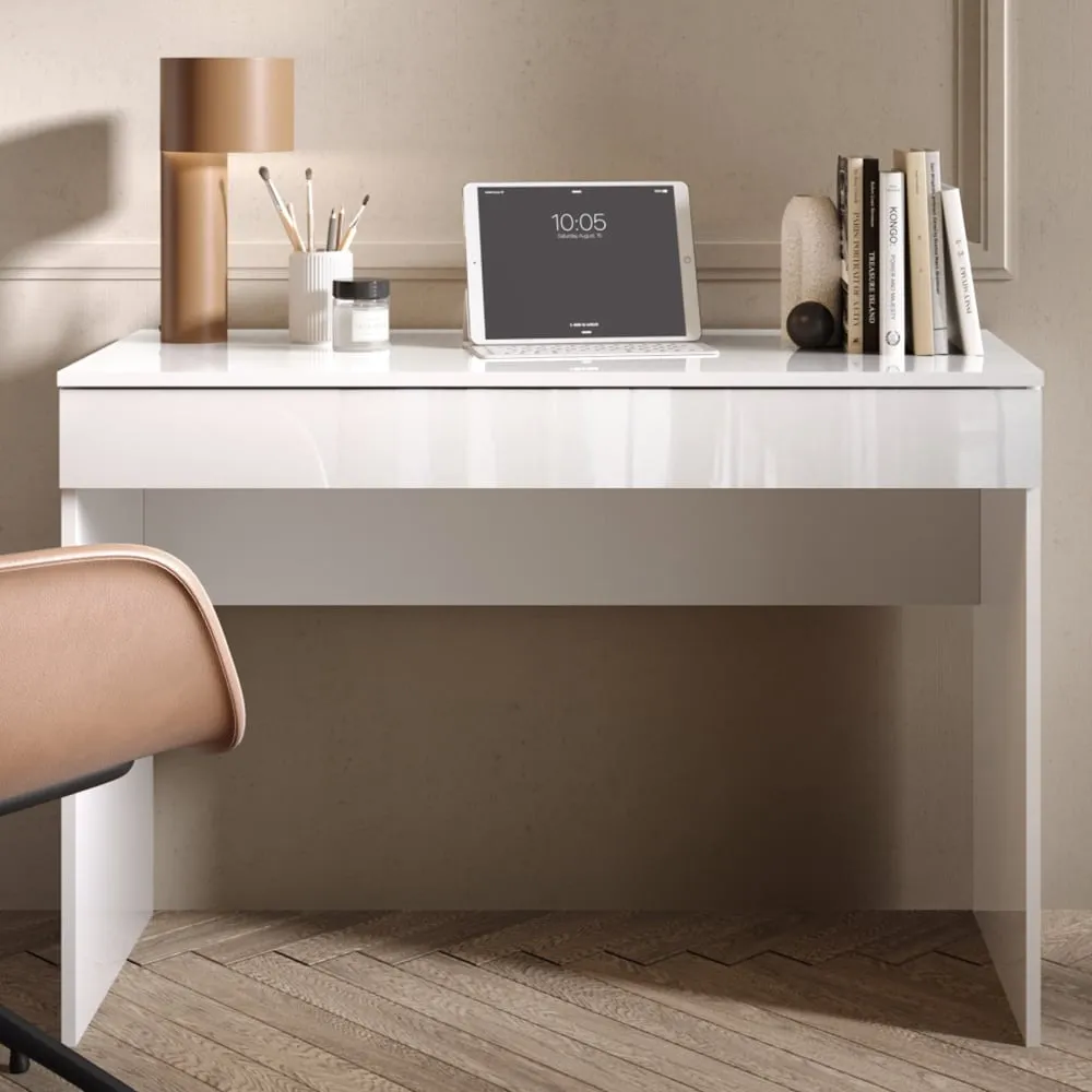 Salta Large Laptop Desk with Drawer - White, High Gloss