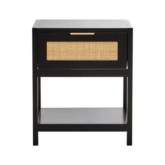 Salta Side Table with Drawer - Black, Pine Wood