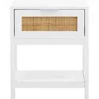 Salta Side Table with Drawer - White, Pine Wood