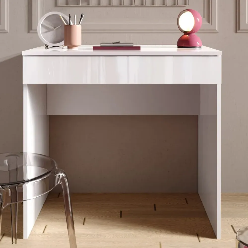 Salta Small Laptop Desk with Drawer - White, High Gloss