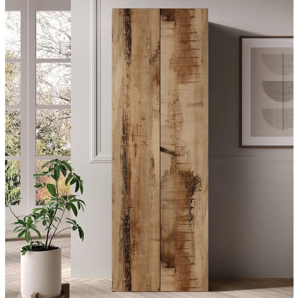Salta Tall Wardrobe with 2 Doors - Black, Pearl Oak
