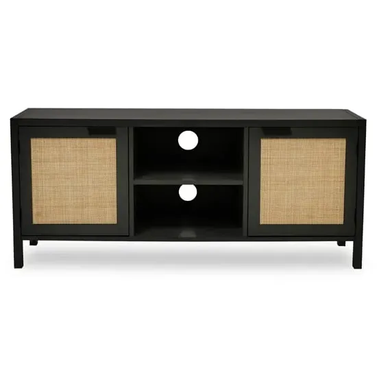 Salta TV Stand with 2 Doors - Black, Pine Wood
