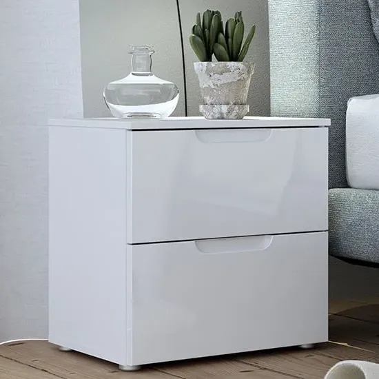 Salter 2 Drawer Bedside Cabinet - White, High Gloss