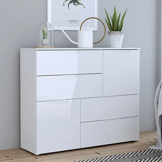 Salter Abstract High Gloss Sideboard 2 Doors 4 Drawers - White
