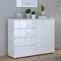 Salter High Gloss Sideboard 1 Door 4 Drawers - White