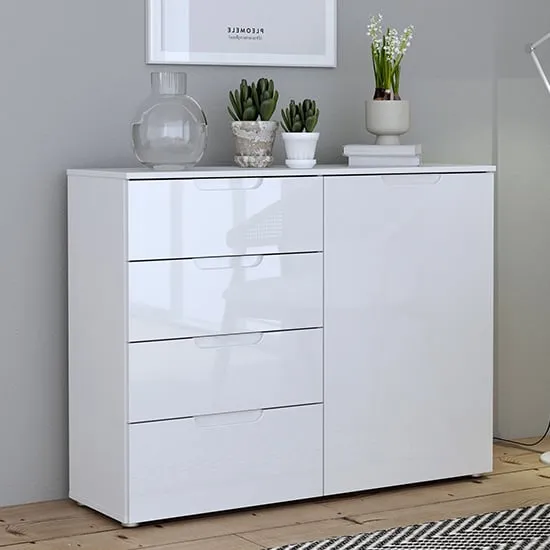 Salter High Gloss Sideboard 1 Door 4 Drawers - White image