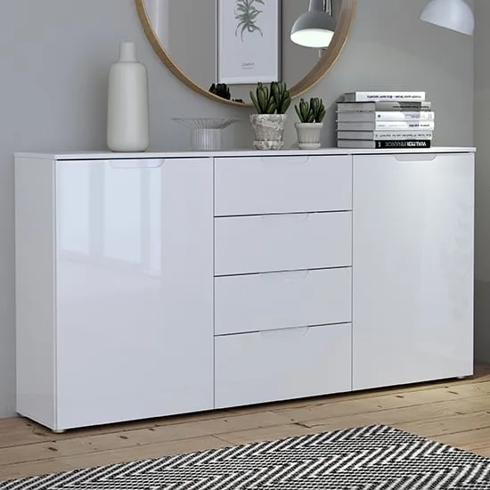 Salter High Gloss Sideboard 2 Doors 4 Drawers - White