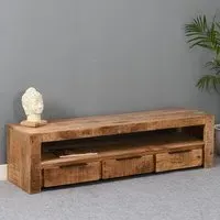 Salter Large TV Stand with 3 Drawers - Rough Swan, Mangowood