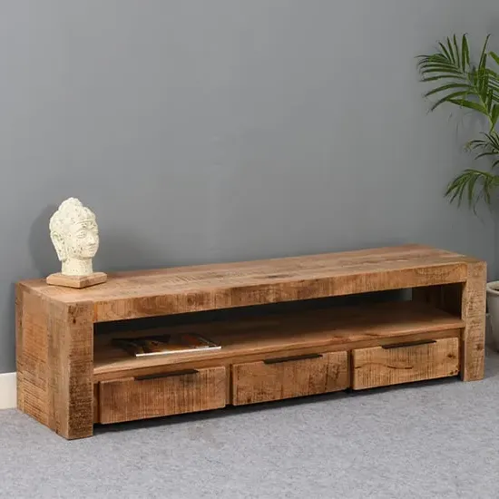 Salter Large TV Stand with 3 Drawers - Rough Swan, Mangowood