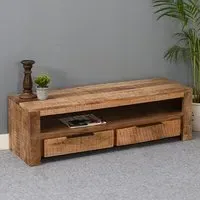 Salter Small TV Stand with 2 Drawers - Rough Swan, Mangowood