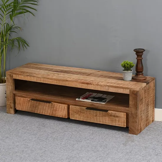 Salter Small TV Stand with 2 Drawers - Rough Swan, Mangowood