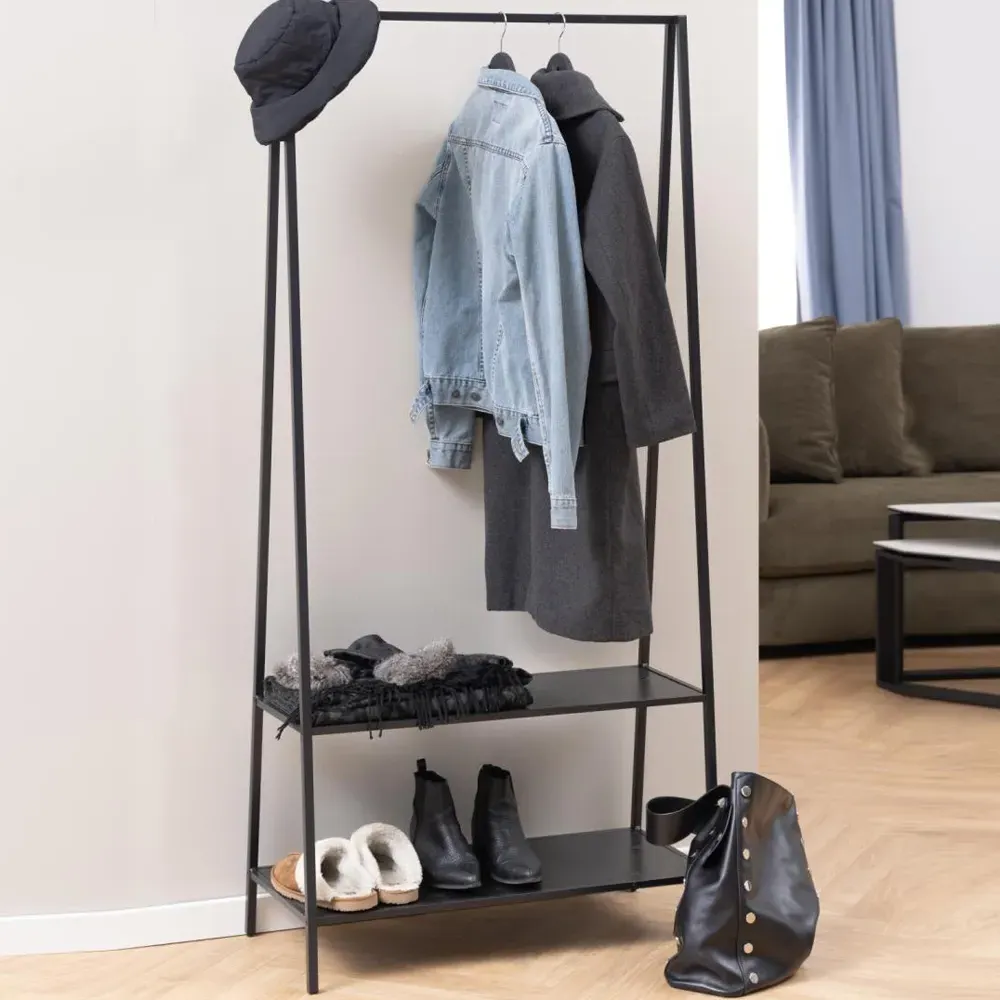 Salvo 2-Shelf Clothes Rack with Hanging Rail - Ash Black