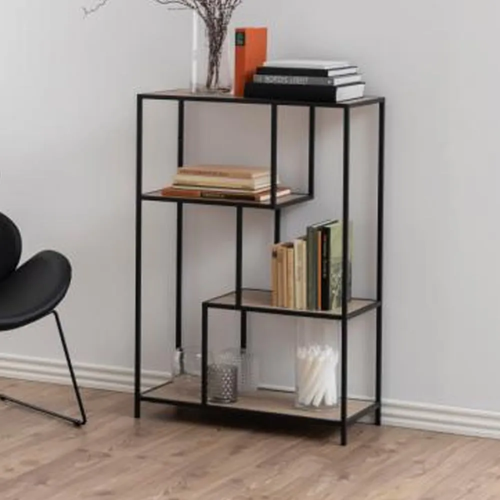 Salvo 3-Shelf Bookcase - Black, Wild Oak