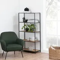 Salvo 4-Shelf Bookcase - Black, Wild Oak
