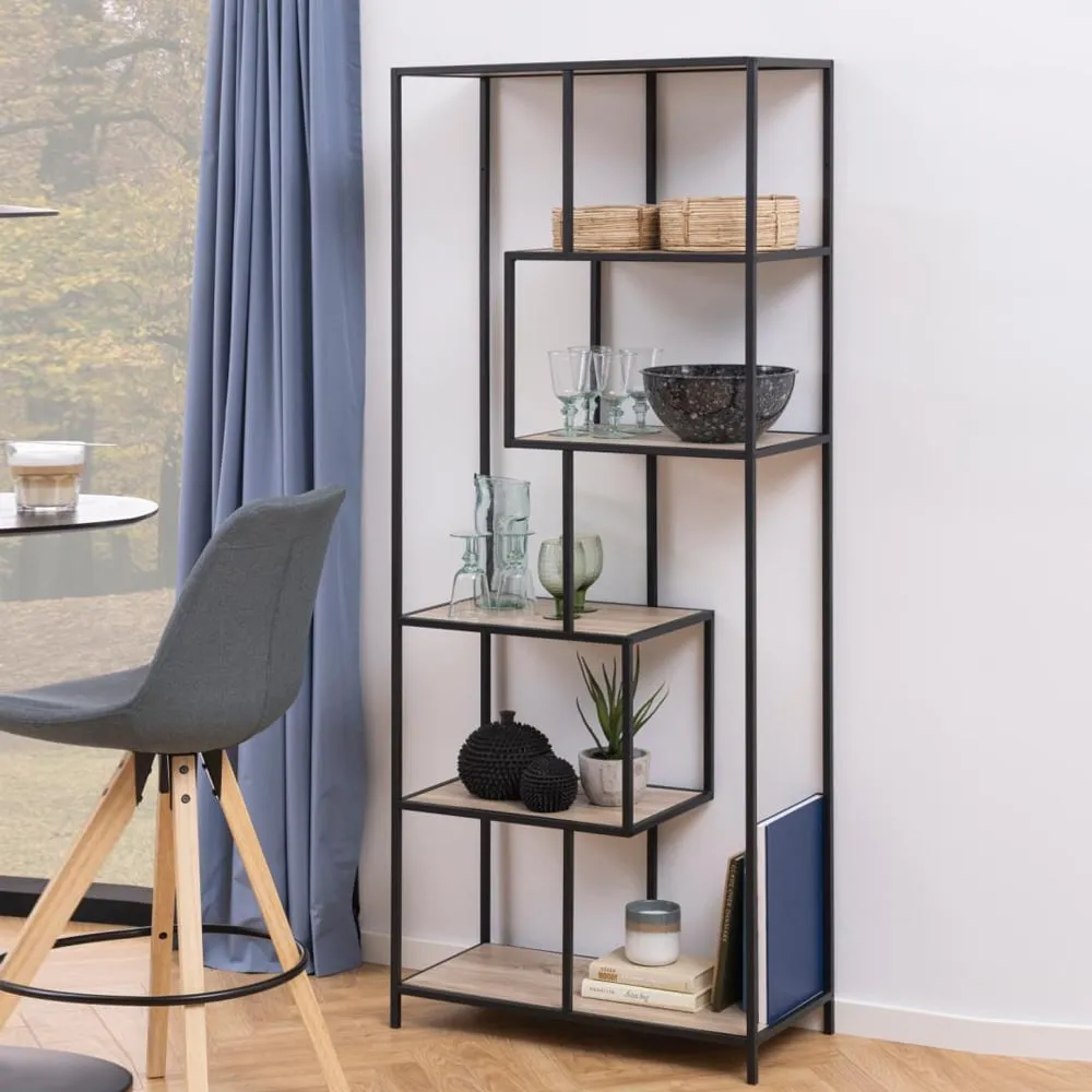 Salvo 5-Shelf Bookcase - Black, Sonoma Oak