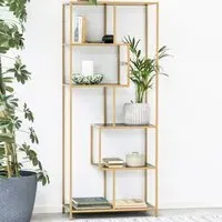 Salvo 5-Shelf Bookcase with Gold Frame - Black