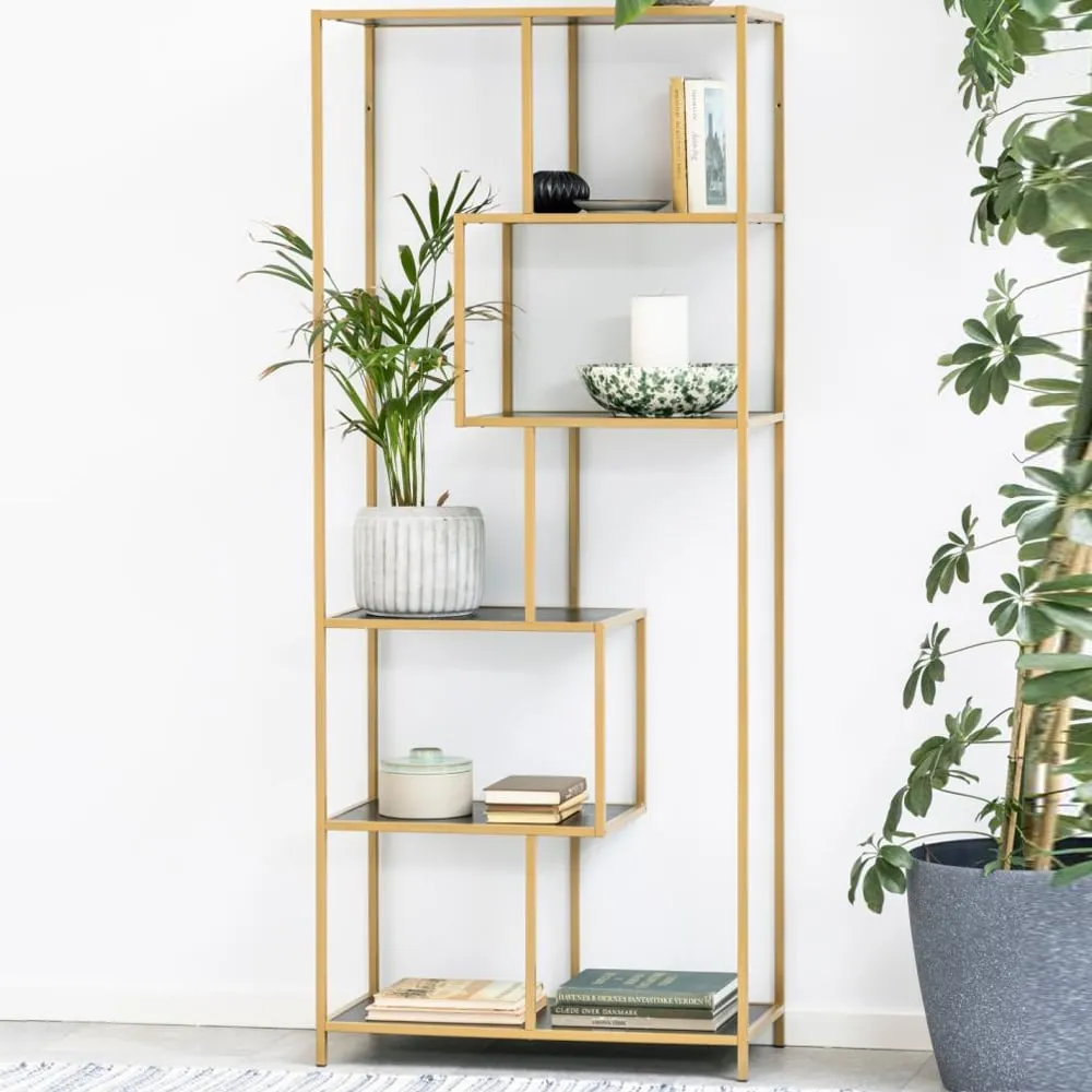 Salvo 5-Shelf Bookcase with Gold Frame - Black