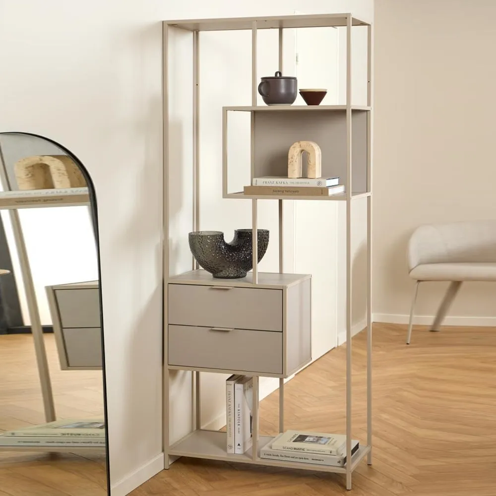 Salvo Bookcase with 2 Drawers 4 Shelves - Grey