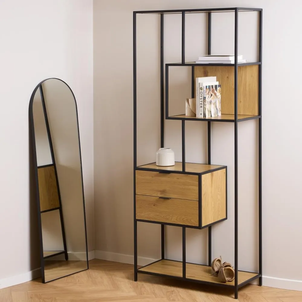 Salvo Bookcase with 2 Drawers 4 Shelves - Wild Oak