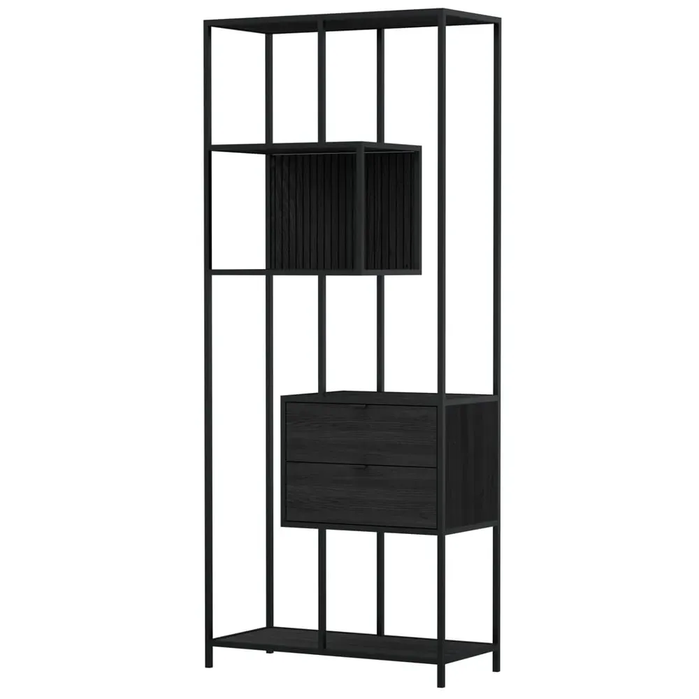 Salvo Bookcase with 2 Drawers and Back Panel - Black