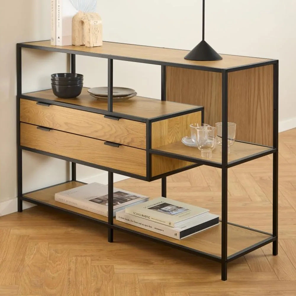 Salvo Bookcase with 2 Drawers - Wild Oak