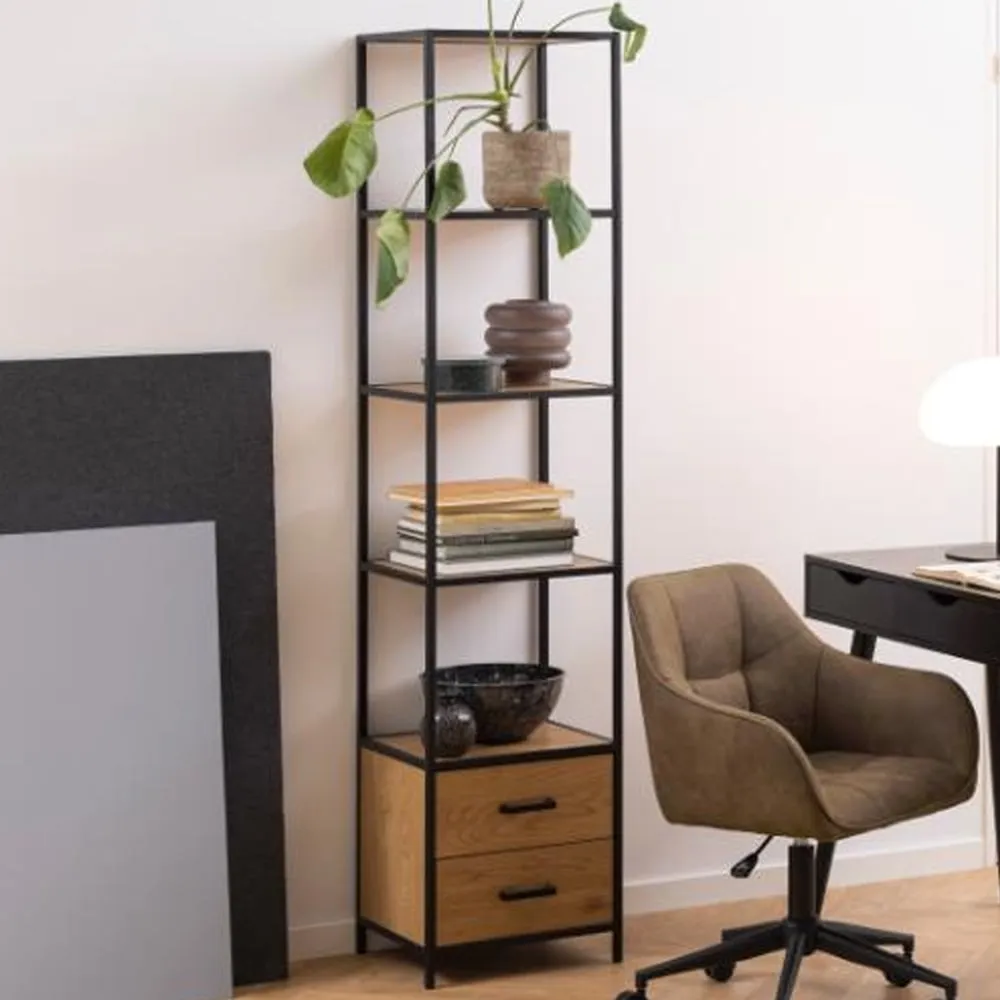 Salvo Bookcase with 2 Drawers - Wild Oak