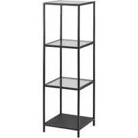 Salvo Clear Glass Bookcase with 4 Shelves - Black Frame