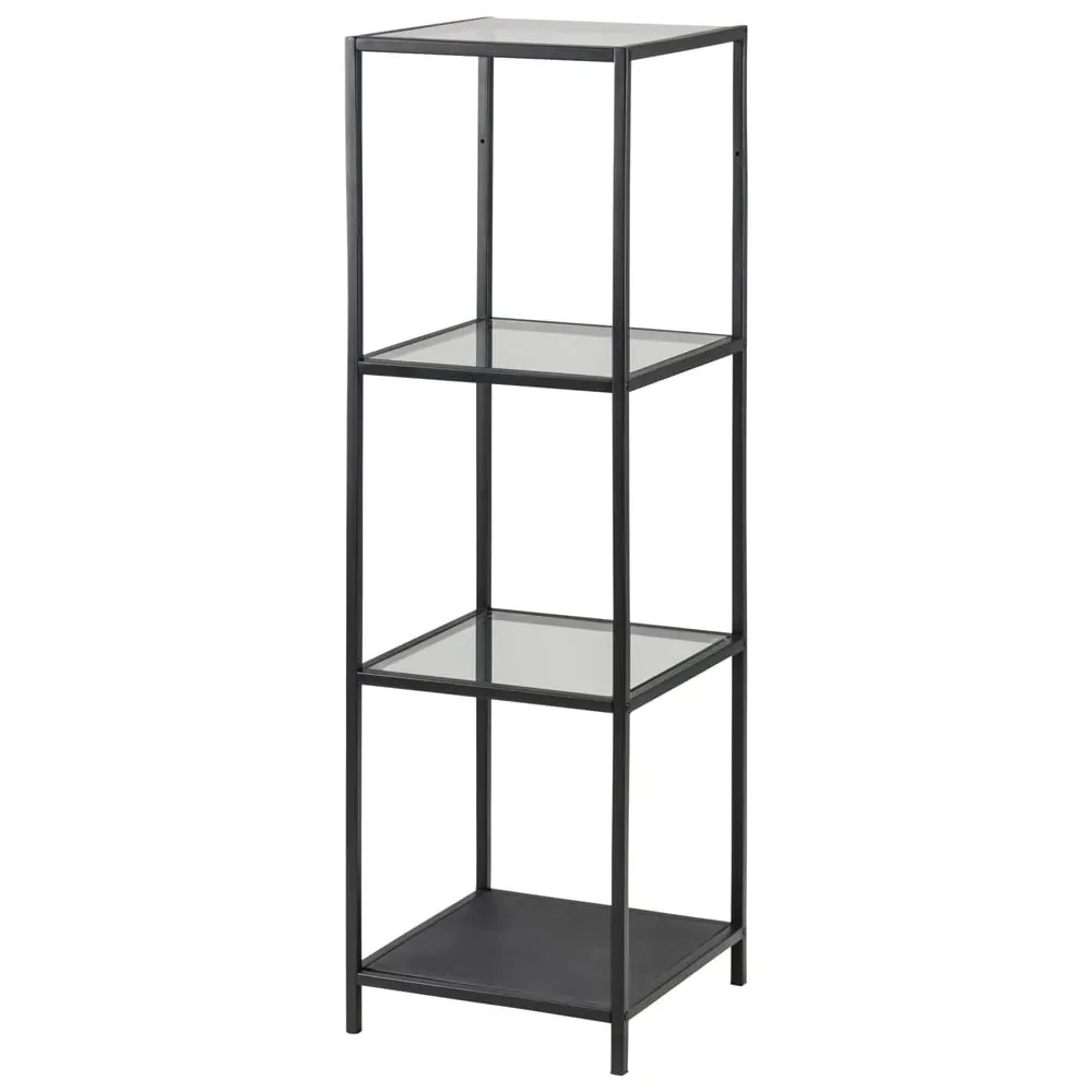 Salvo Clear Glass Bookcase with 4 Shelves - Black Frame