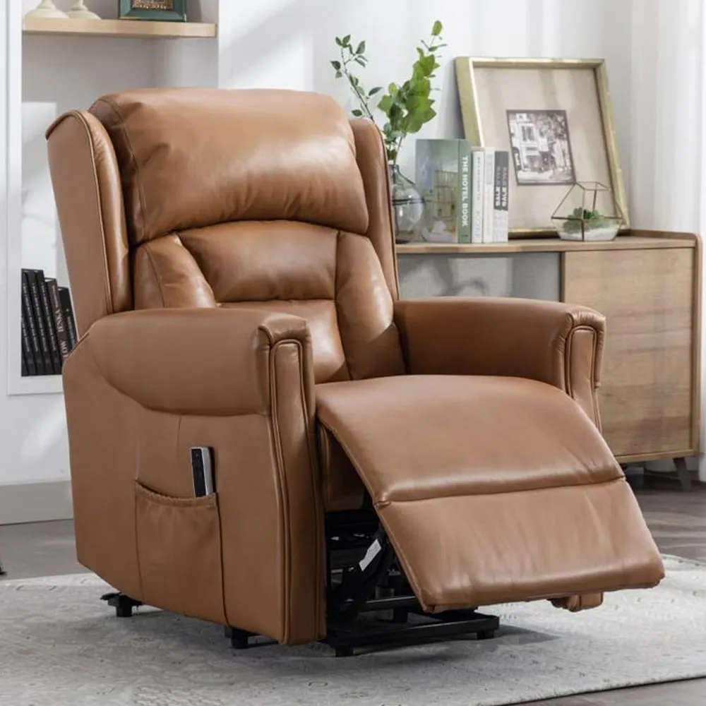 Salvo Electric Lift and Tilt Recliner Chair - Camel, Leather