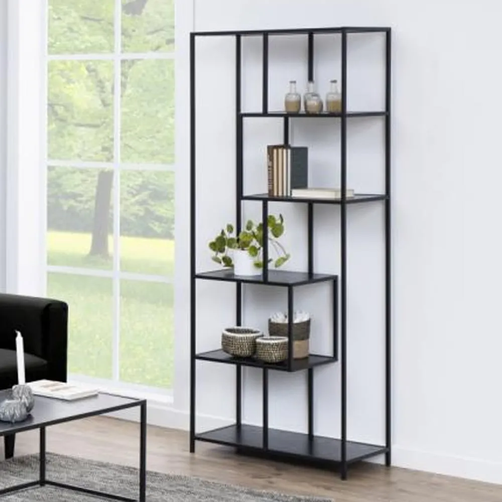 Salvo Narrow Bookcase with 5 Shelves - Black