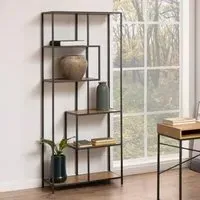 Salvo Narrow Bookcase with 5 Shelves - Wild Oak