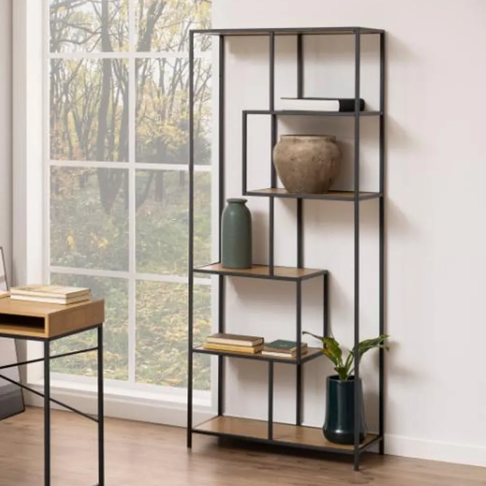 Salvo Narrow Bookcase with 5 Shelves - Wild Oak