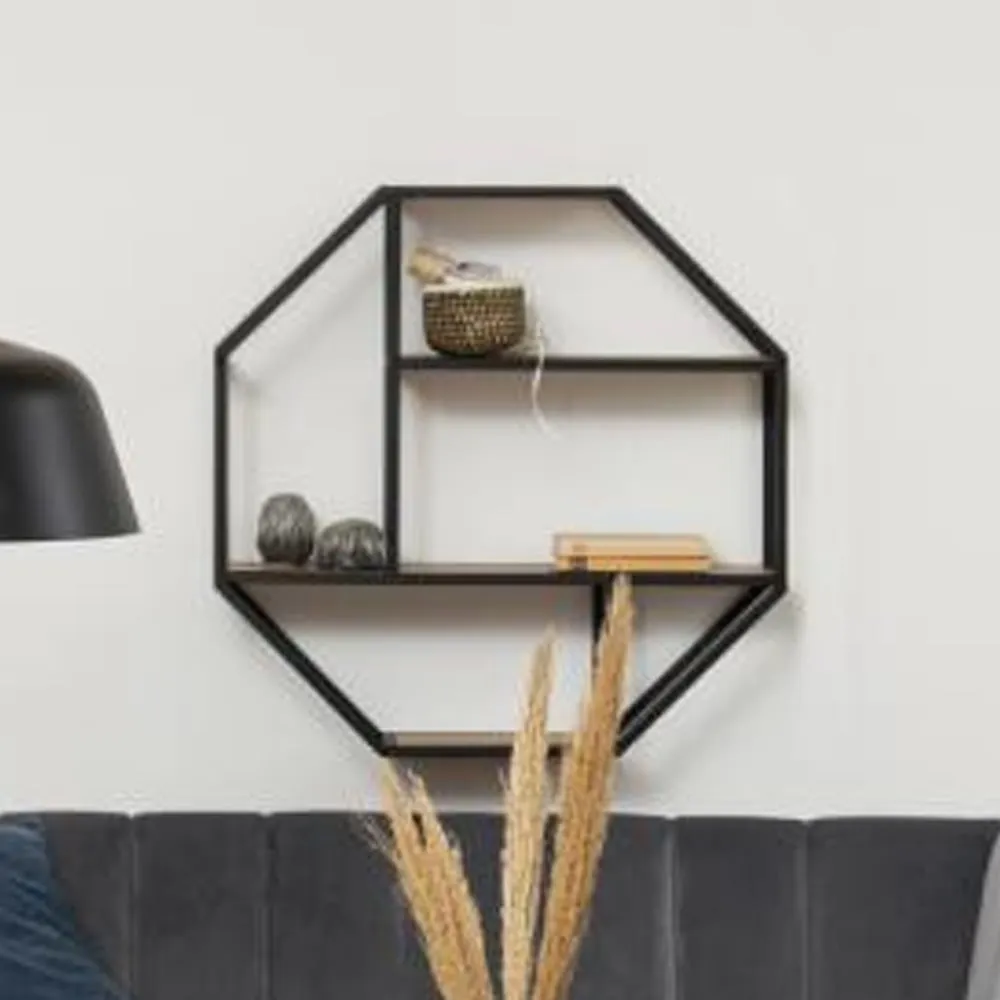 Salvo Octagonal 3-Shelf Wall Shelf - Wild Oak