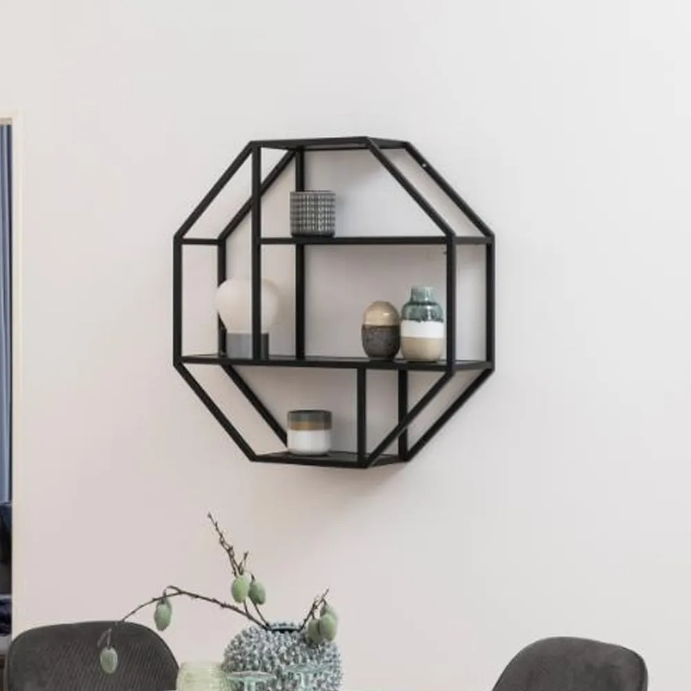 Salvo Octagonal 4-Shelf Wall Shelf - Black