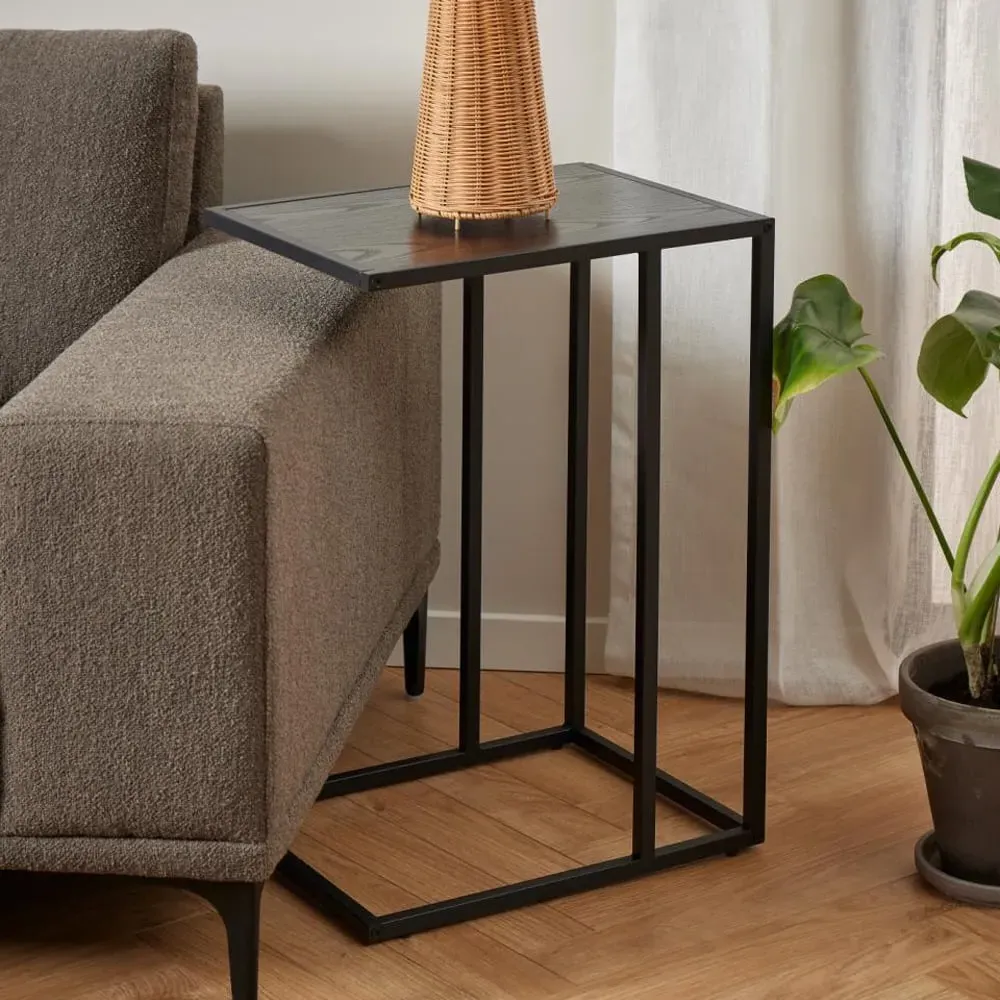 Salvo Side Table with Black Metal Frame - Ash Black image