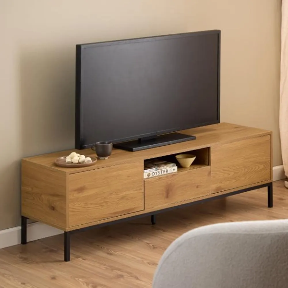 Salvo TV Stand with 2 Doors 1 Drawer - Matt Wild Oak, Wood