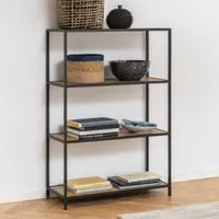 Salvo Wide Bookcase with 3 Shelves - Wild Oak, Black