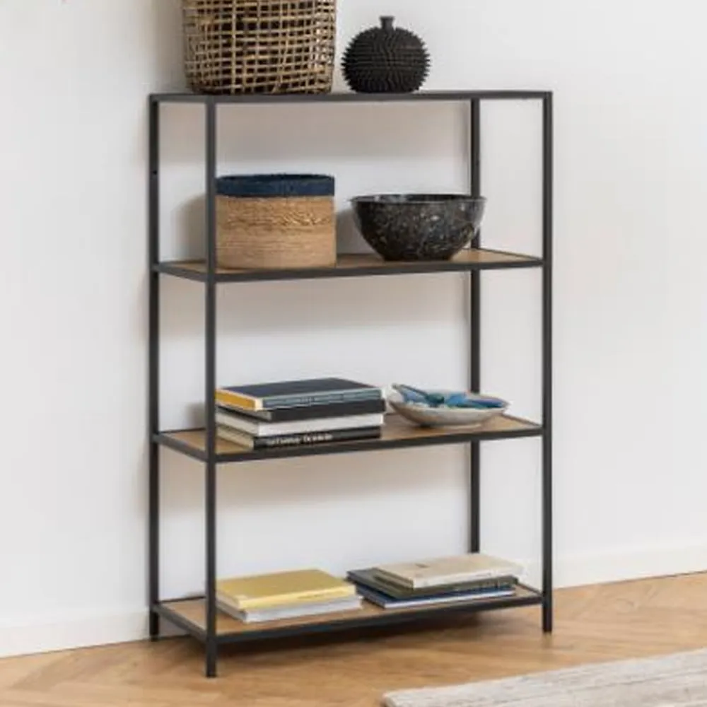 Salvo Wide Bookcase with 3 Shelves - Wild Oak, Black