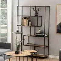 Salvo Wide Bookcase with 5 Shelves - Wild Oak