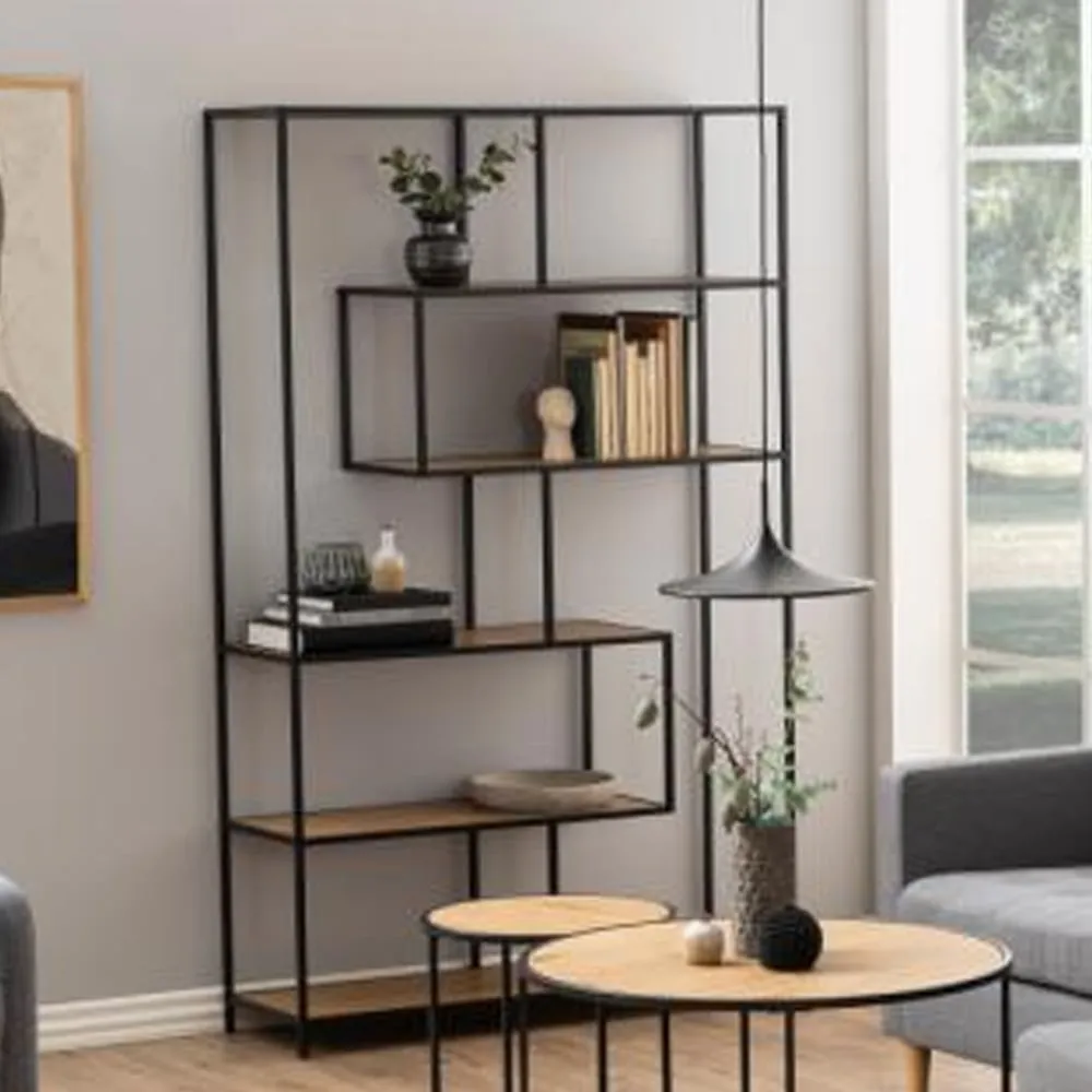 Salvo Wide Bookcase with 5 Shelves - Wild Oak