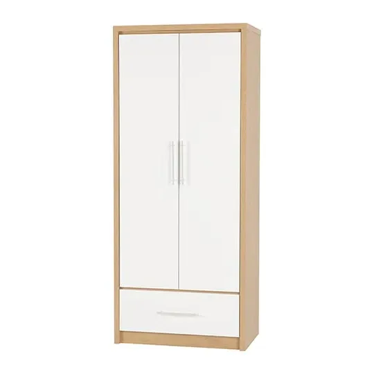 Samaira 2-Door Wardrobe with Drawer - White High Gloss