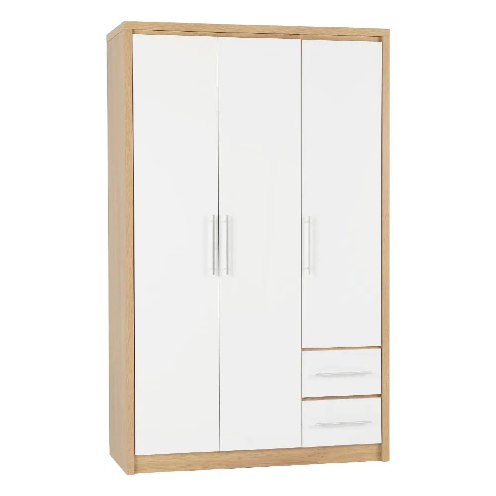 Samaira 3-Door Wardrobe - White, Oak