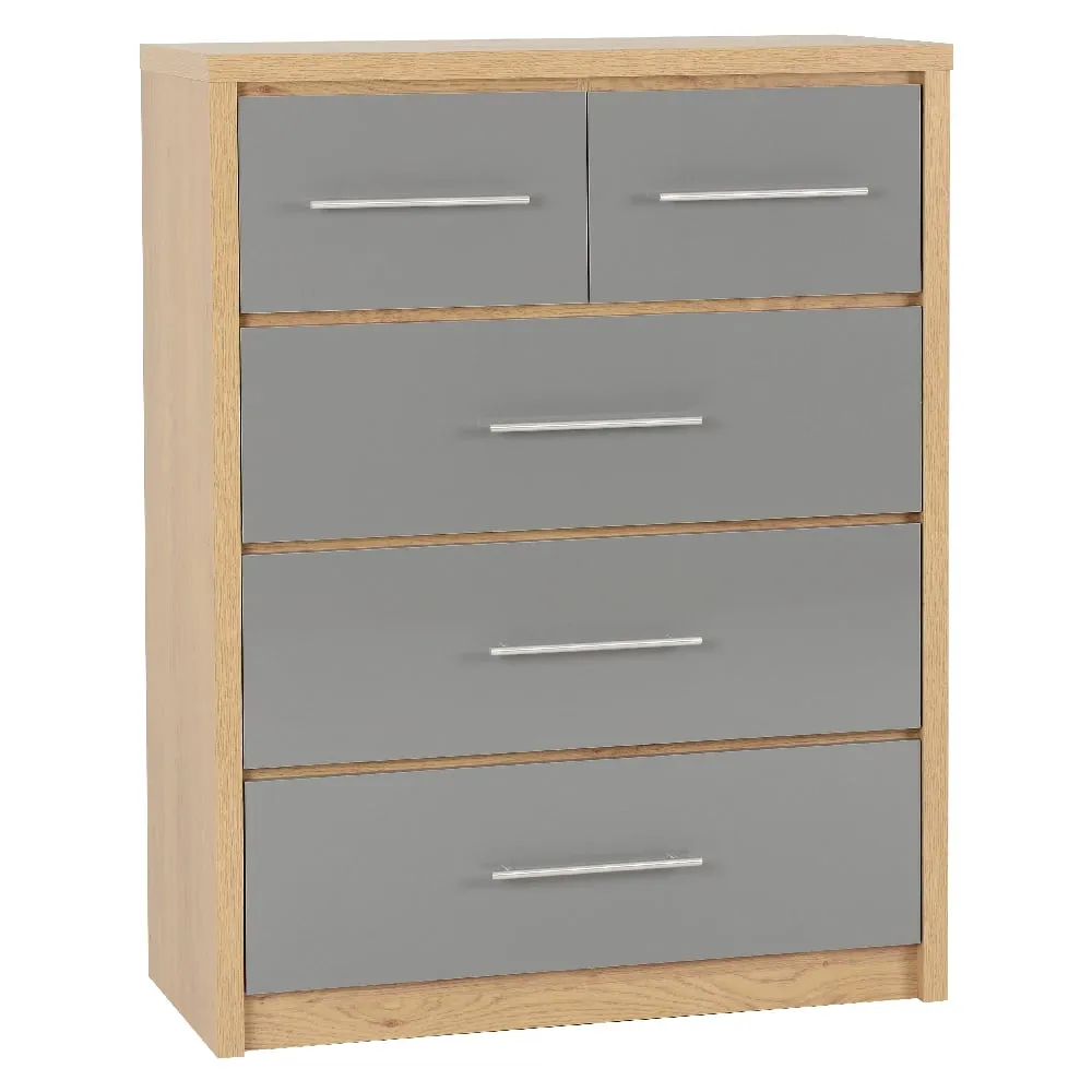 Samaira 5-Drawer Chest - Grey, Oak