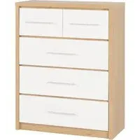 Samaira 5 Drawer Chest - White, Light Oak