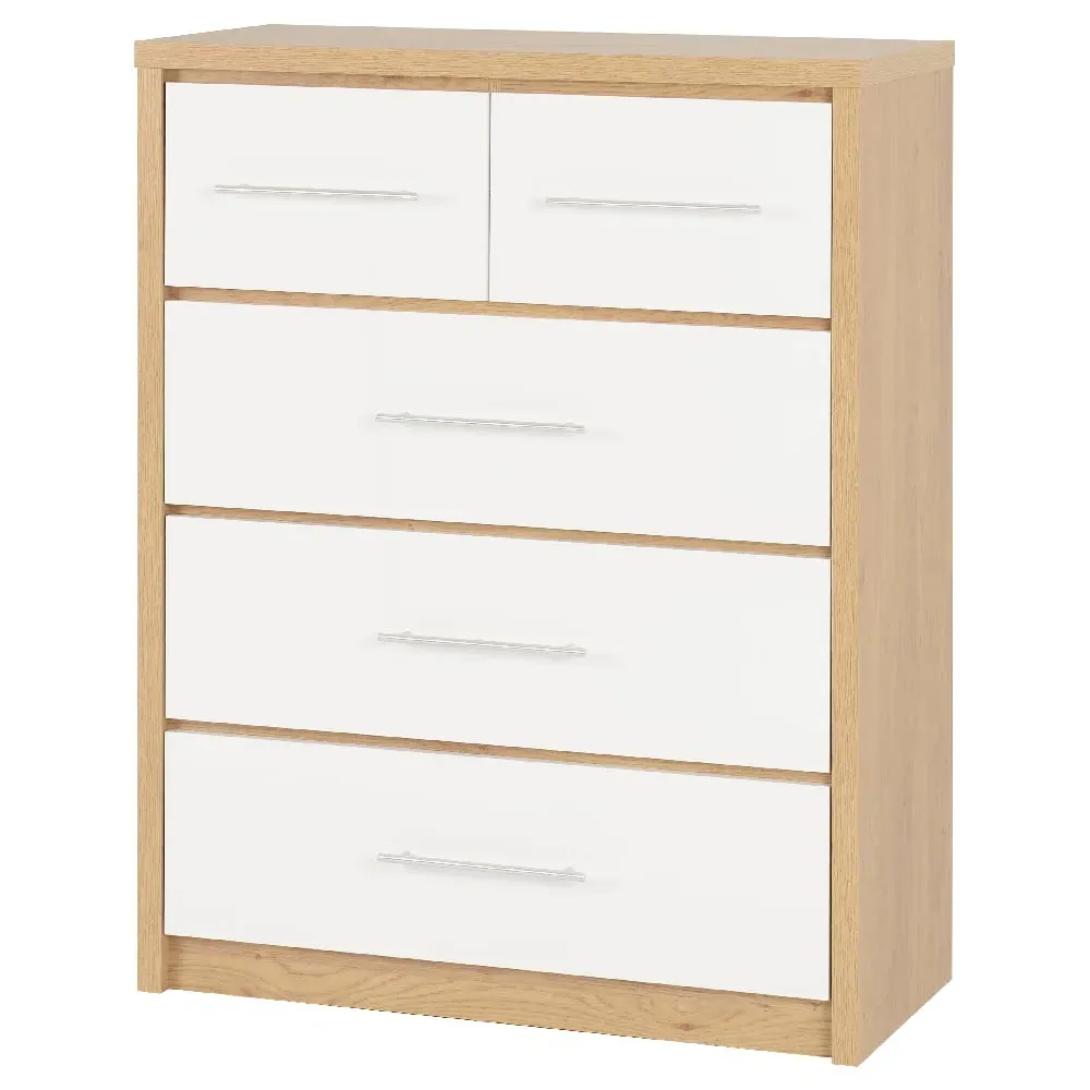 Samaira 5 Drawer Chest - White, Light Oak image