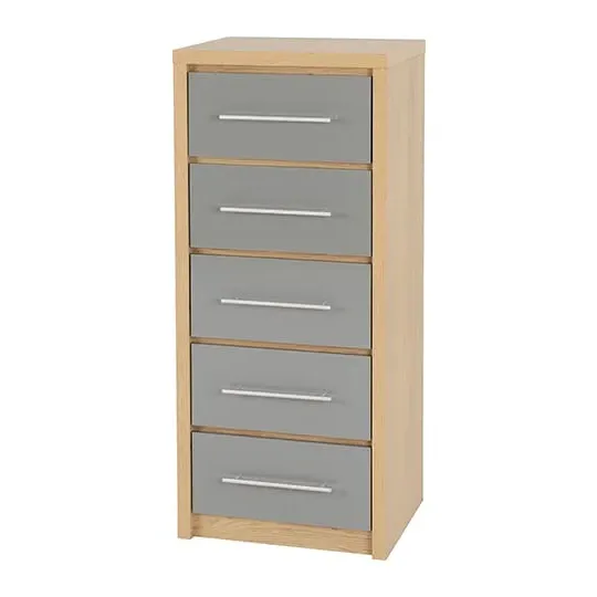 Samaira Narrow Chest of Drawers - Grey, Oak Effect