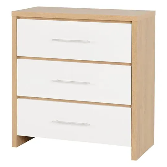 Samaira Small Chest of Drawers - White, Oak Effect image
